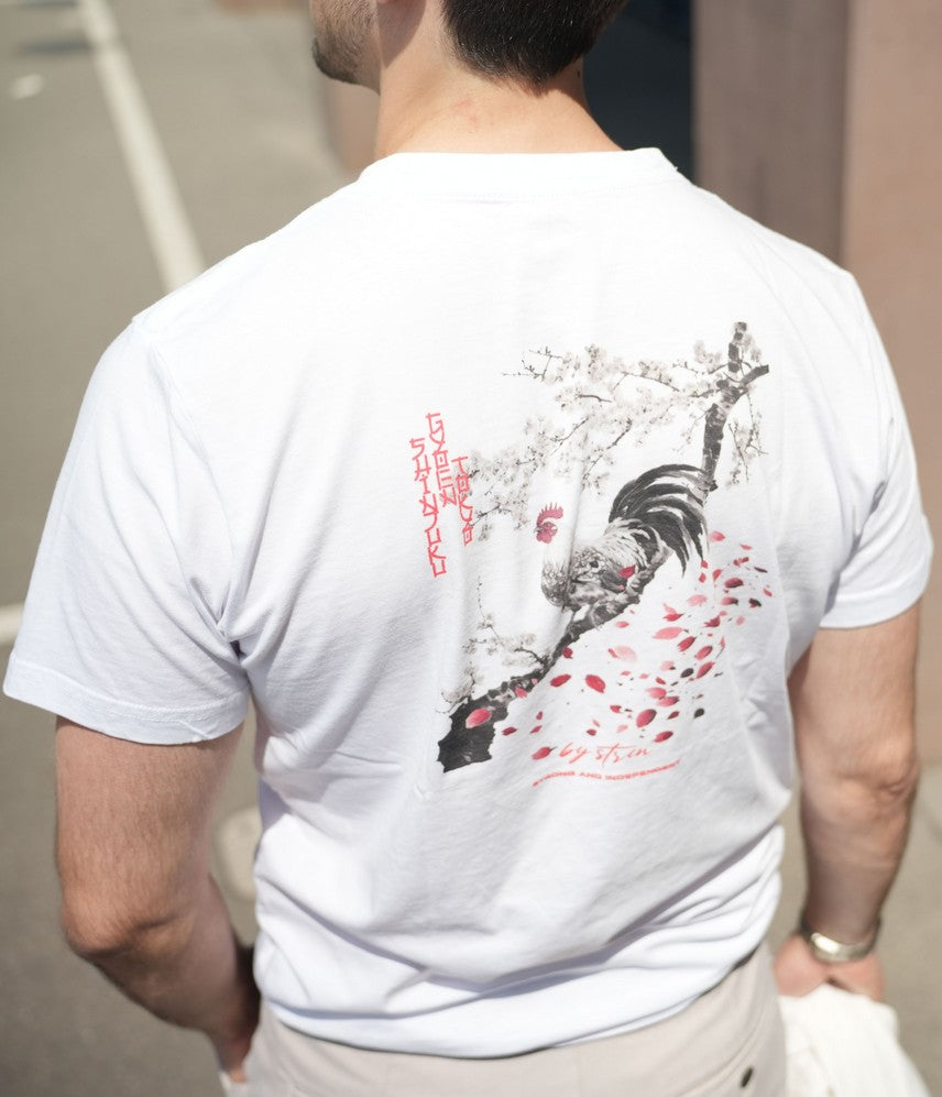 ROOSTER GREY - SAKURA TREE SHINJUKU T-SHIRT Off-White