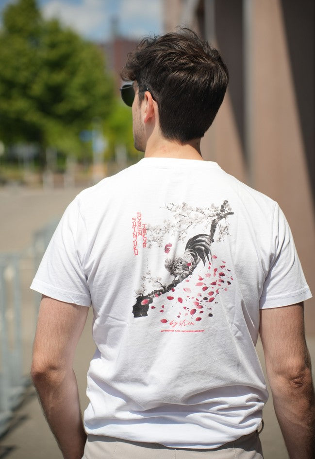 ROOSTER GREY - SAKURA TREE SHINJUKU T-SHIRT Off-White